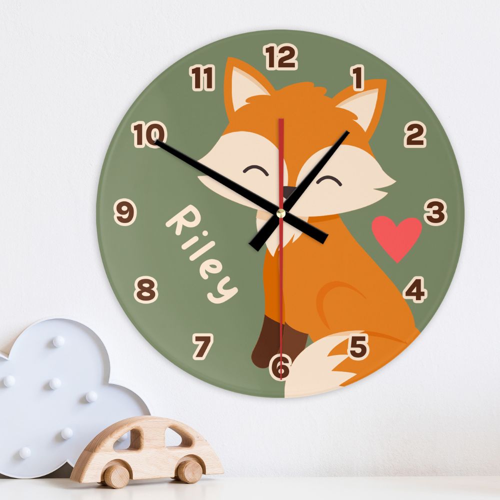 Woodland Fox Glass Wall Clock