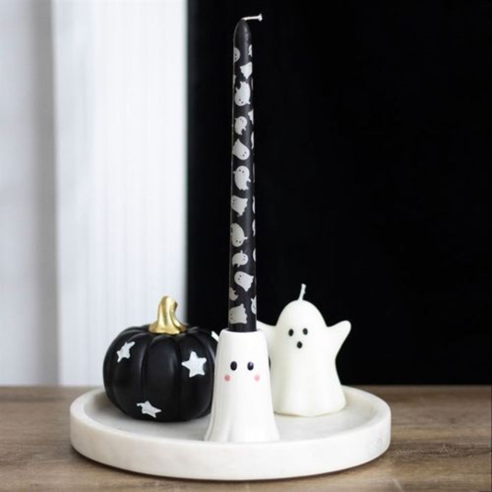 Ceramic Ghost Candle Holder with Printed Taper Candle