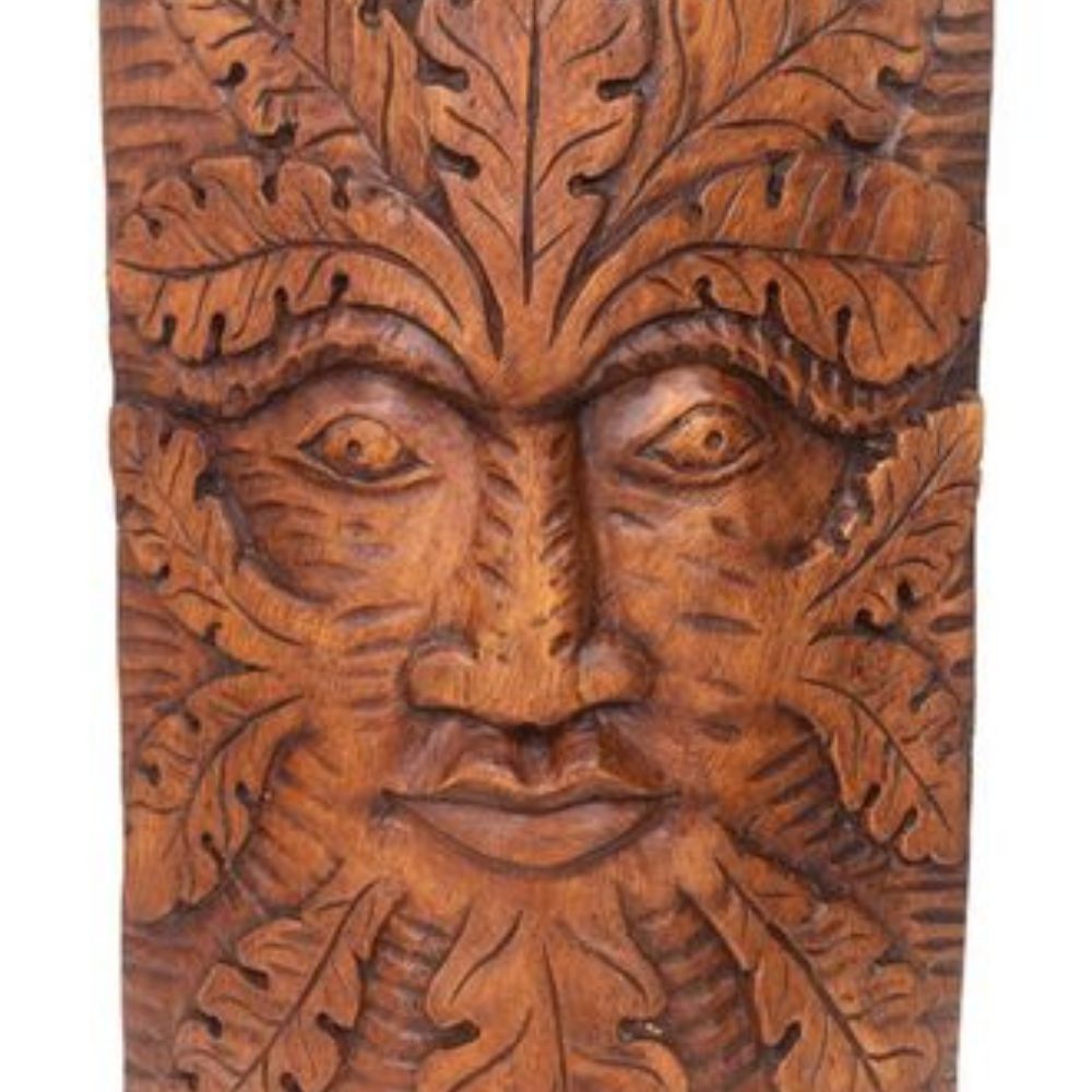 Hand-carved Acacia Wood Green Man Decoration