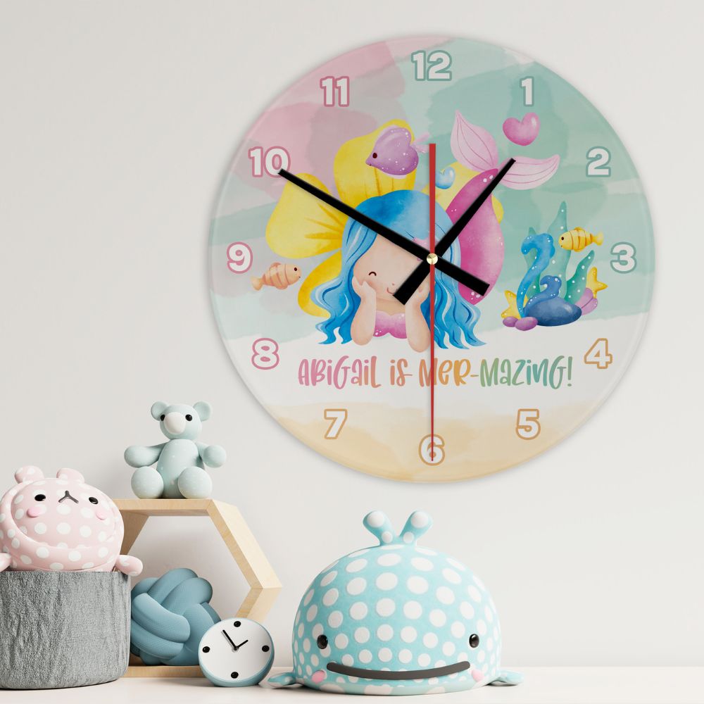 Mer-Mazing Mermaid Glass Wall Clock