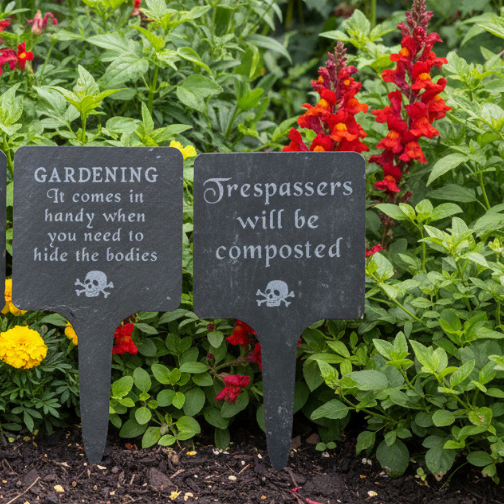 Set of 4 Slate Gothic Garden Signs