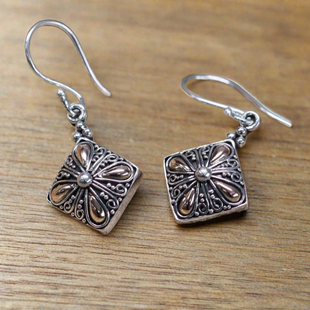 Silver & 18k Gold Earring - Square Drop