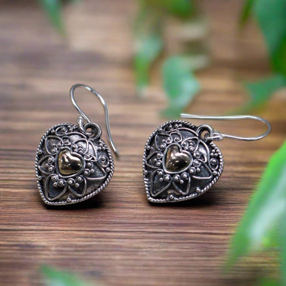 Silver & Gold Earring - Mandala Hearts