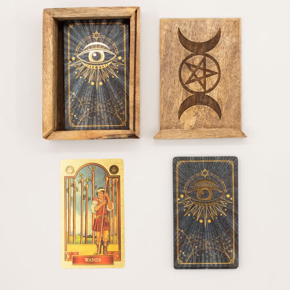 Handcrafted Tarot Box with Triple Moon design
