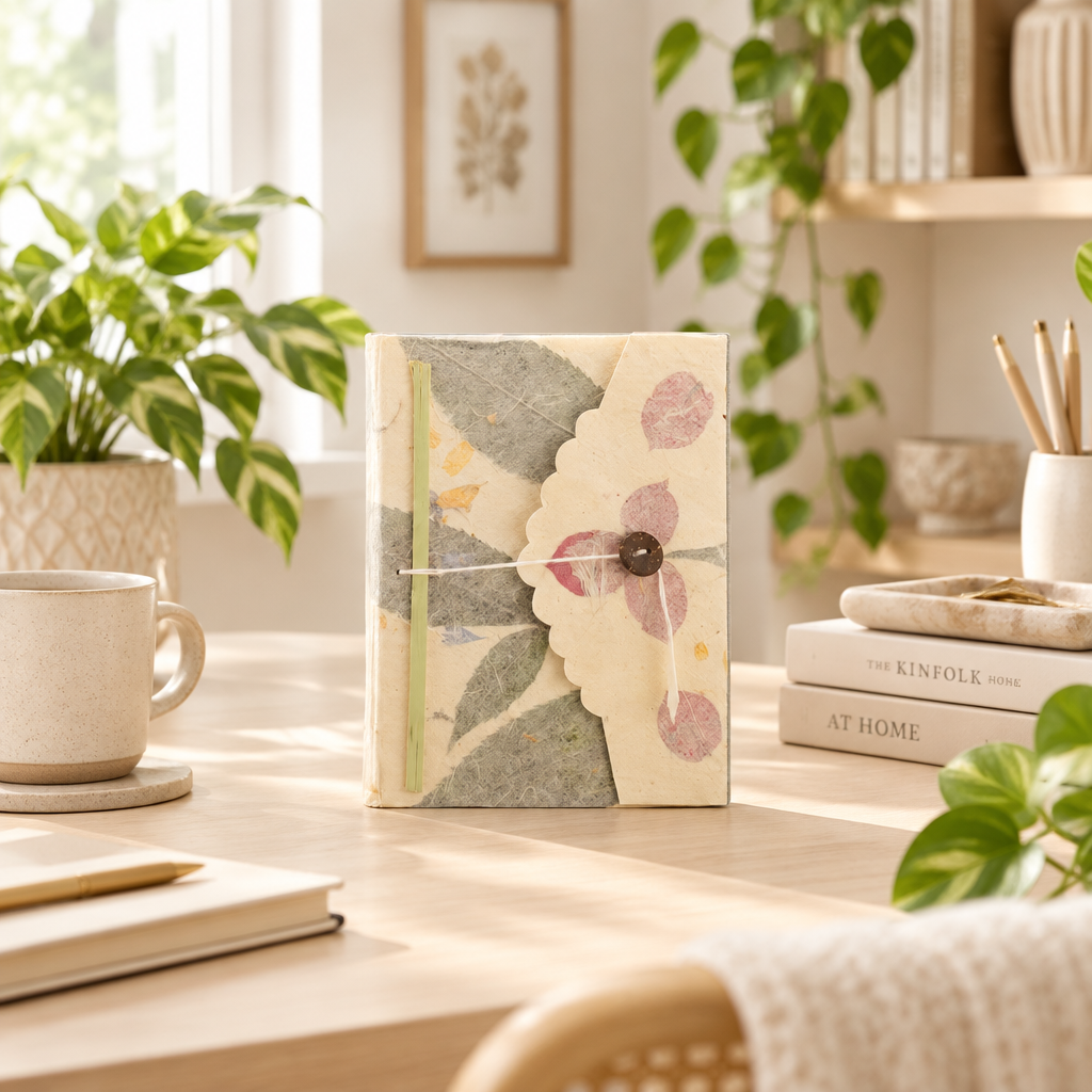 Handmade Himalayan Lokta Notebook – Pressed Flowers