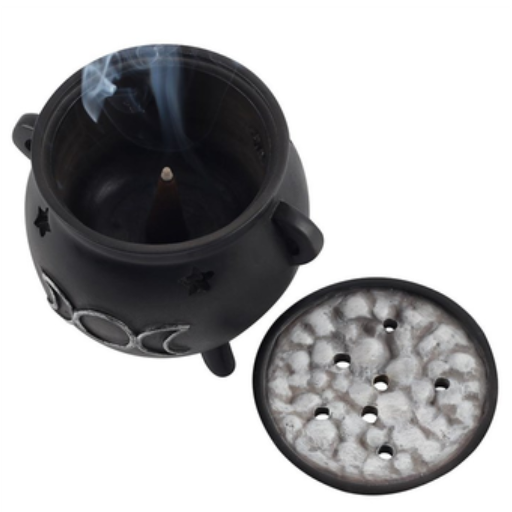 Triple Moon Cauldron Incense Cone Holder