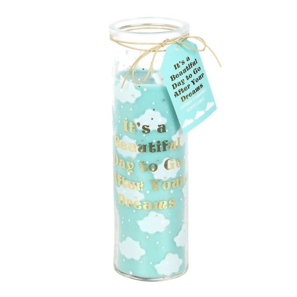 Glass jar with cloud design and motivational message on a white background