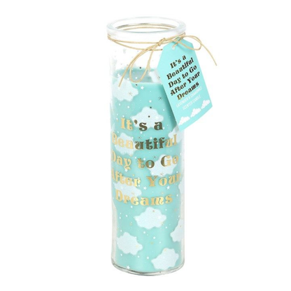 Glass jar with cloud design and motivational message on a white background