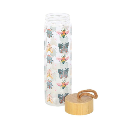 Floral Bug Print Glass Water Bottle