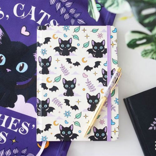 Black Cat Notebook & Amethyst Chip Pen Set