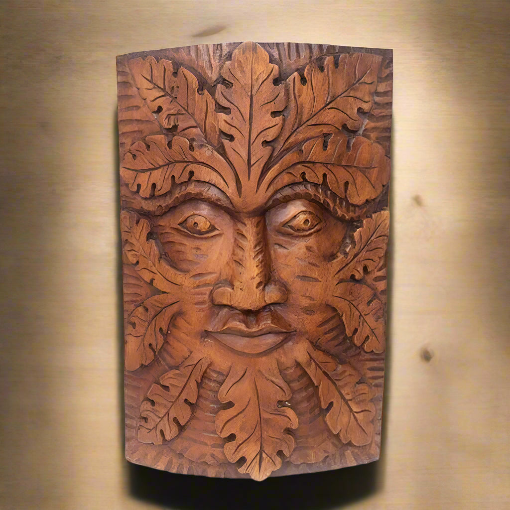 Hand-carved Acacia Wood Green Man Decoration