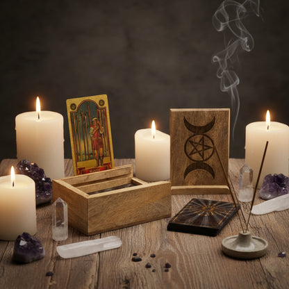 Handcrafted Tarot Box with Triple Moon design