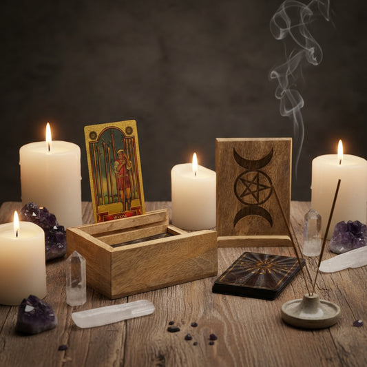 Handcrafted Tarot Box with Triple Moon design