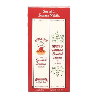 Packaging of incense sticks with 'Apple Pie' and 'Spiced Vanilla' scents on a white background.