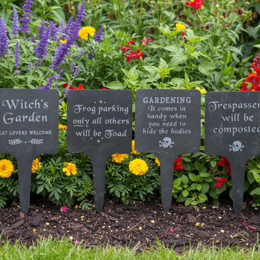 Set of 4 Slate Gothic Garden Signs