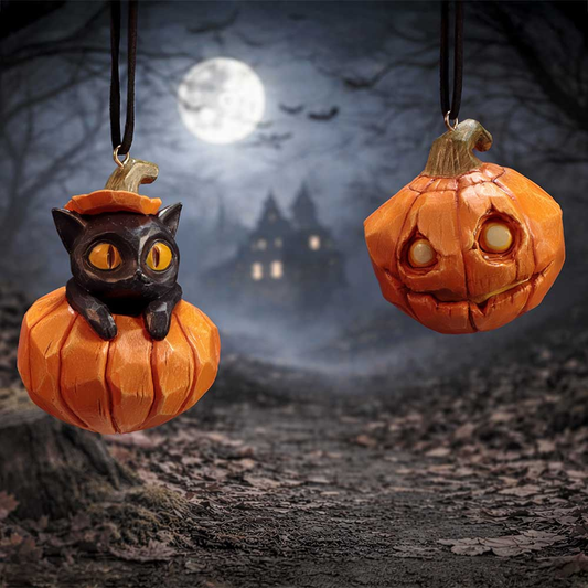 Pumpkin & Patch Halloween Hanging Ornaments – Set of 2