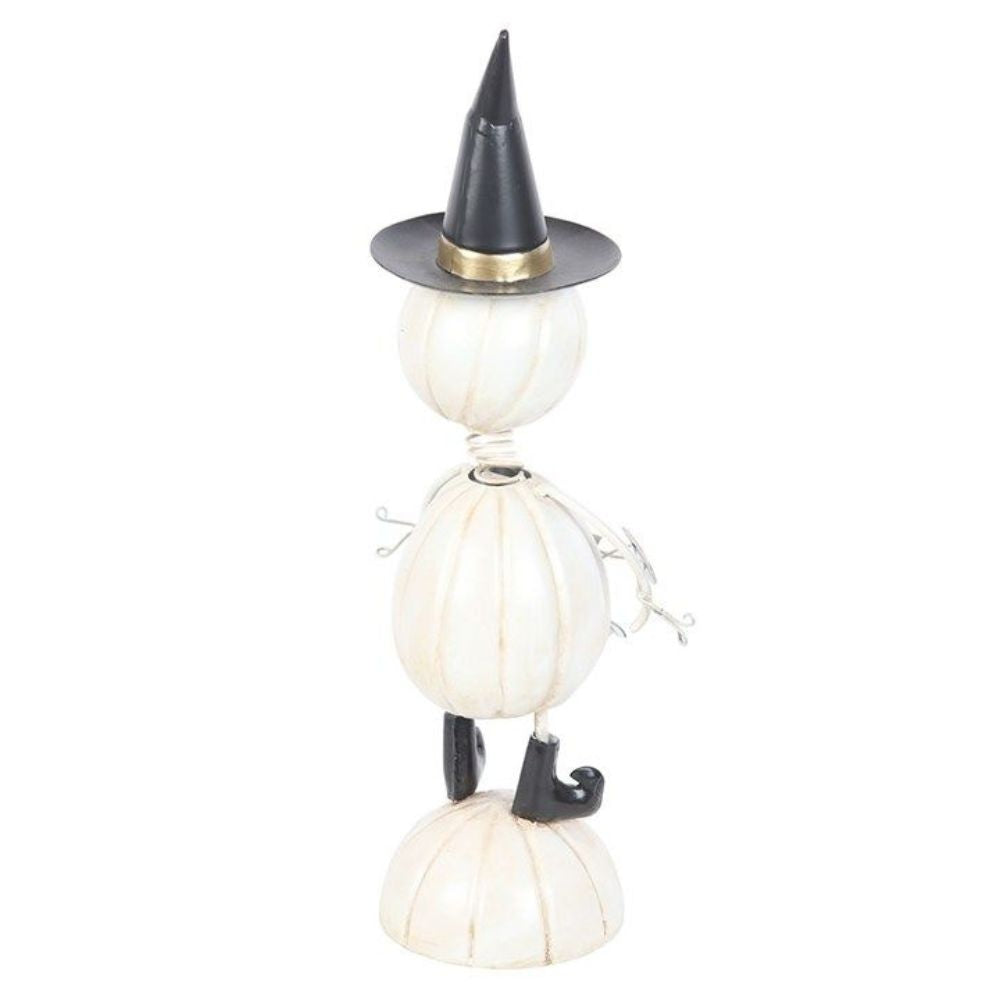 Pumpkin Ghost Man Ornament – With Witch Hat & Wire Arms