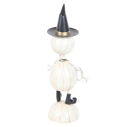 Pumpkin Ghost Man Ornament – With Witch Hat & Wire Arms