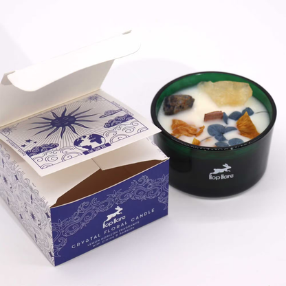 Crystal floral candle in a decorative box on a white background