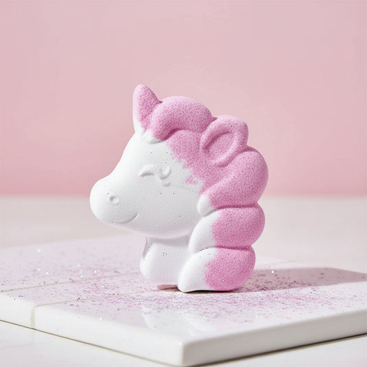 Unicorn shaped bathbomb, white and pink