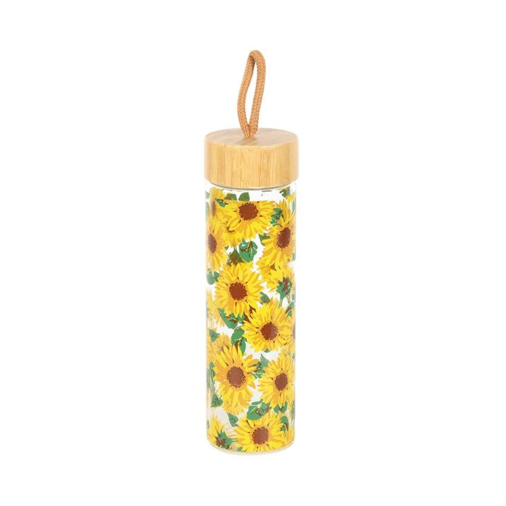 Sunflower Print Glass Water Bottle