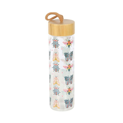 Floral Bug Print Glass Water Bottle