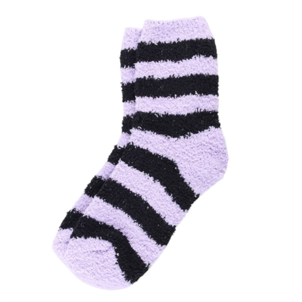 Pastel Purple Striped Fluffy Socks in Coffin Gift Box