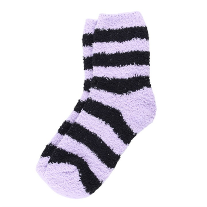 Pastel Purple Striped Fluffy Socks in Coffin Gift Box