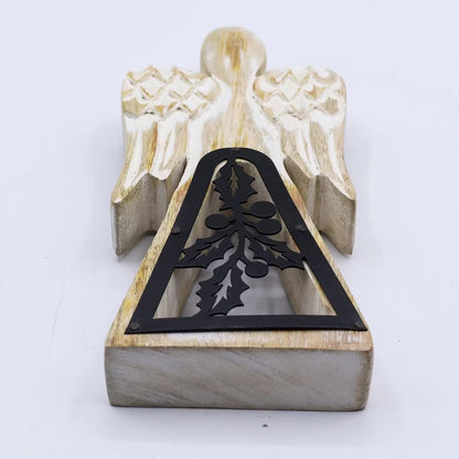 Mango Wood Angel with Iron Holly detailing.