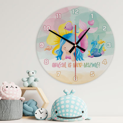Mer-Mazing Mermaid Glass Wall Clock