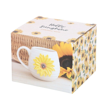 Hello Sunshine Rounded Mug with 3D Sunflower