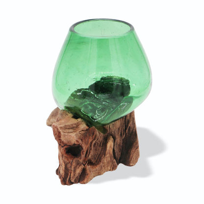 Molten Recycled Beer Bottles Glass on Wood.