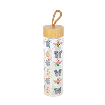 Floral Bug Print Glass Water Bottle