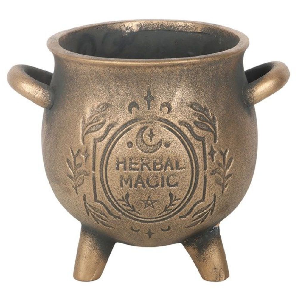 Herbal Magic Bronze Effect Terracotta Cauldron Plant Pot