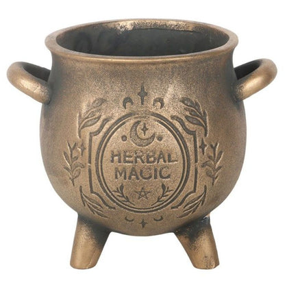 Herbal Magic Bronze Effect Terracotta Cauldron Plant Pot