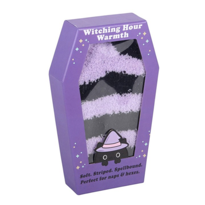 Pastel Purple Striped Fluffy Socks in Coffin Gift Box