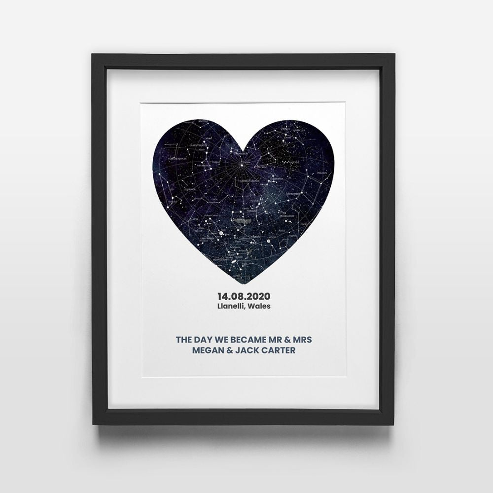 Personalised Midnight Heart Star Map A4 Print