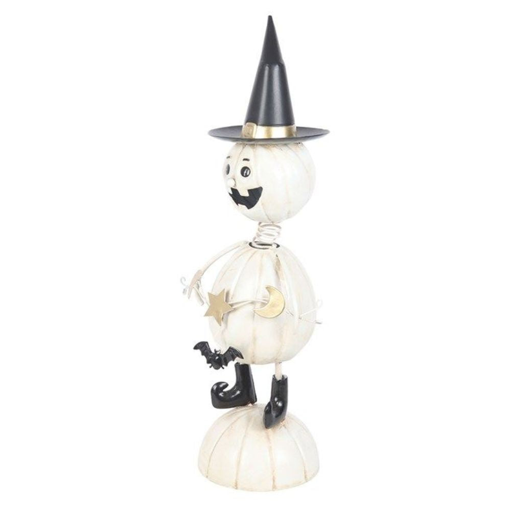 Pumpkin Ghost Man Ornament – With Witch Hat & Wire Arms