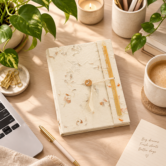 Handmade Himalayan Lokta Notebook – Pressed Botanical Design