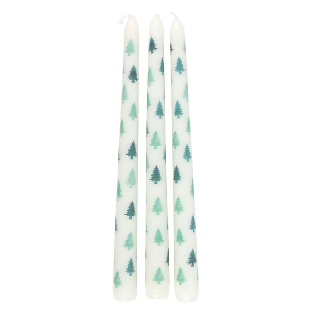 Set of 3 White Fir Tree Taper Candles