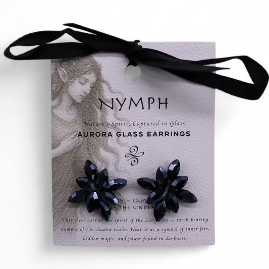 Jet Black - Vintage Glass - Flowers - Earrings