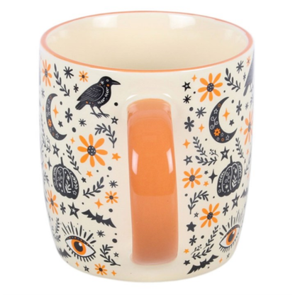 Frightful Folk Halloween Mug – Ravens, Moths & Moon Design