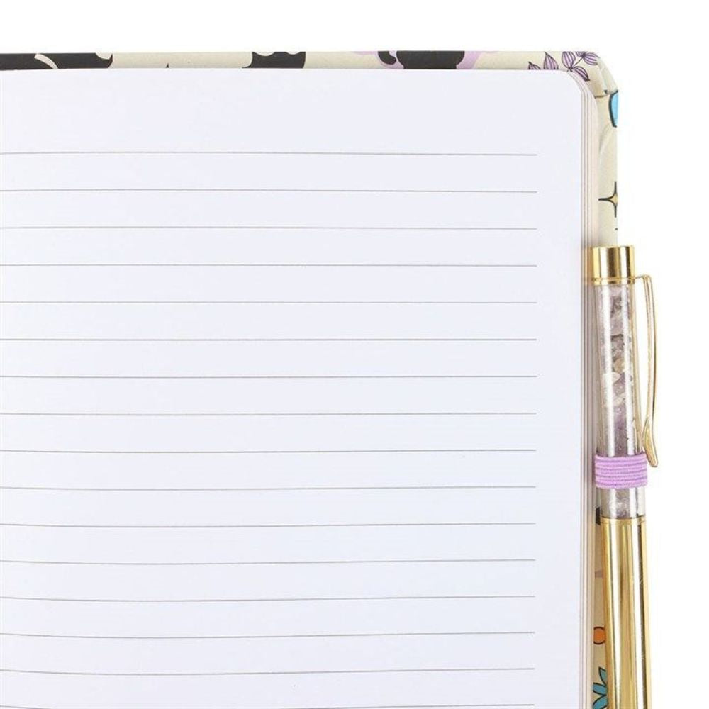 Black Cat Notebook & Amethyst Chip Pen Set