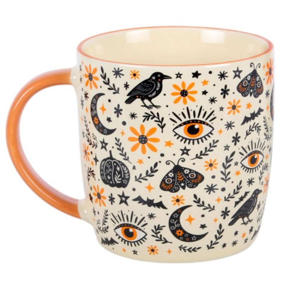 Frightful Folk Halloween Mug – Ravens, Moths & Moon Design