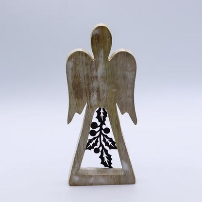 Mango Wood Angel with Iron Holly detailing.