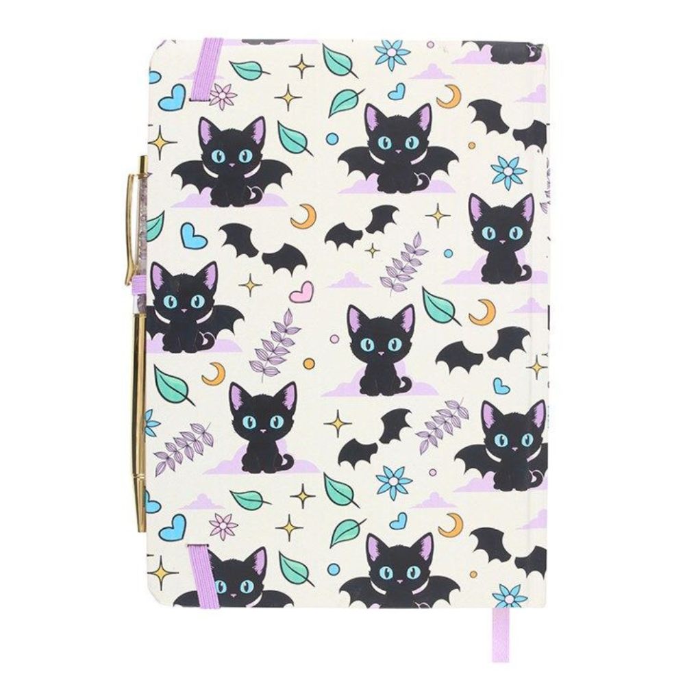 Black Cat Notebook & Amethyst Chip Pen Set