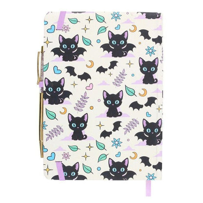 Black Cat Notebook & Amethyst Chip Pen Set