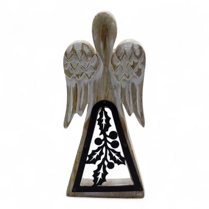 Mango Wood Angel with Iron Holly detailing.