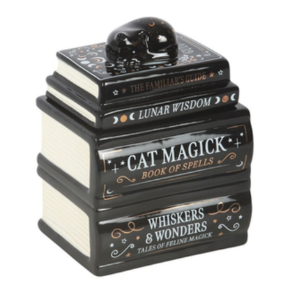 Book Stack Oil Burner with Black Cat