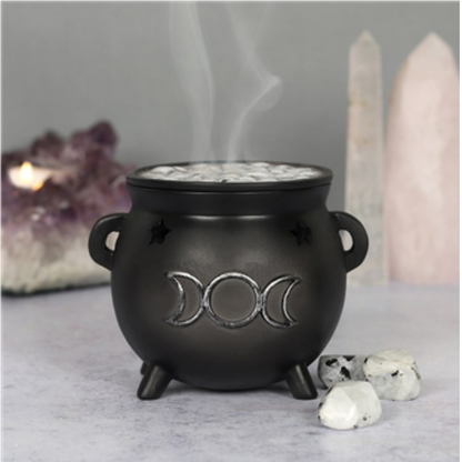 Triple Moon Cauldron Incense Cone Holder